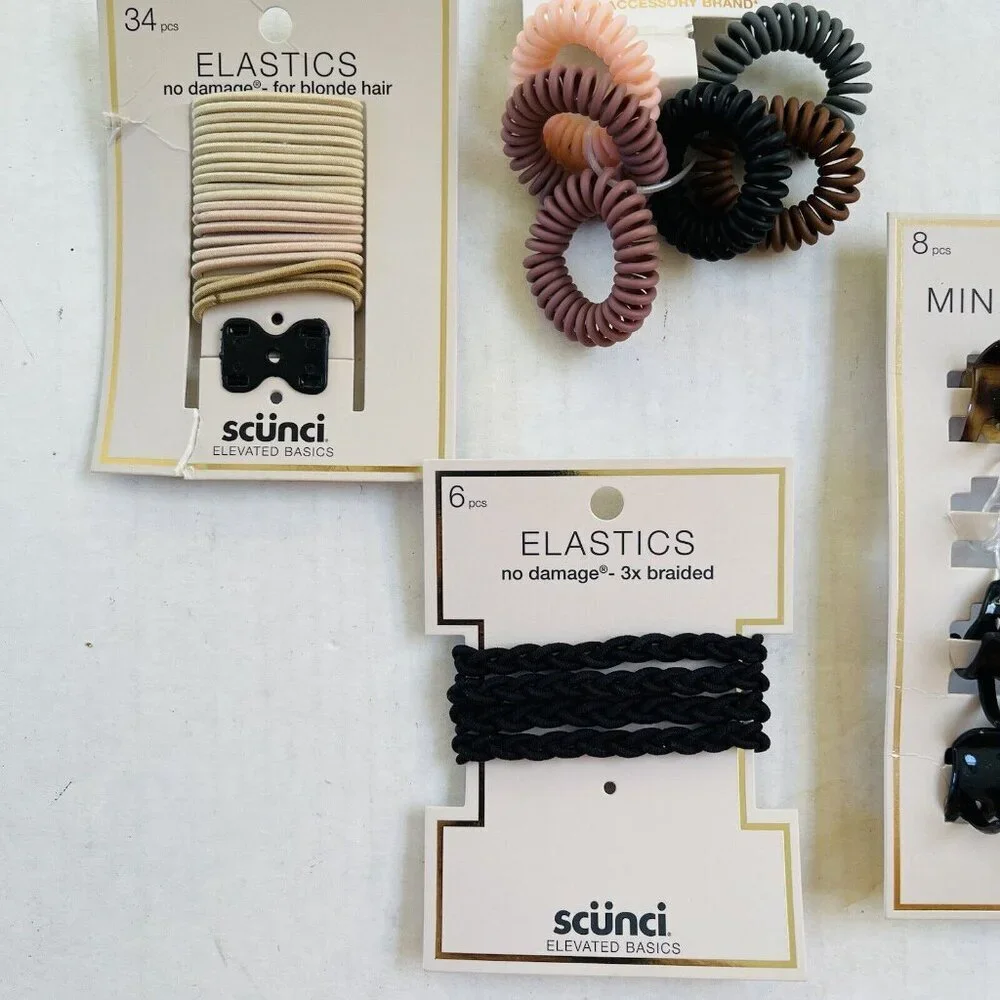 Scunci Hair Accessories Assorted Elastic Tie Mini Jaw Clips New Opened